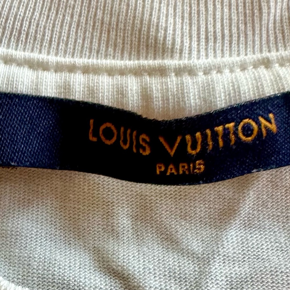 LV White Tee with Blue Floral Design - Picture 3 of 6